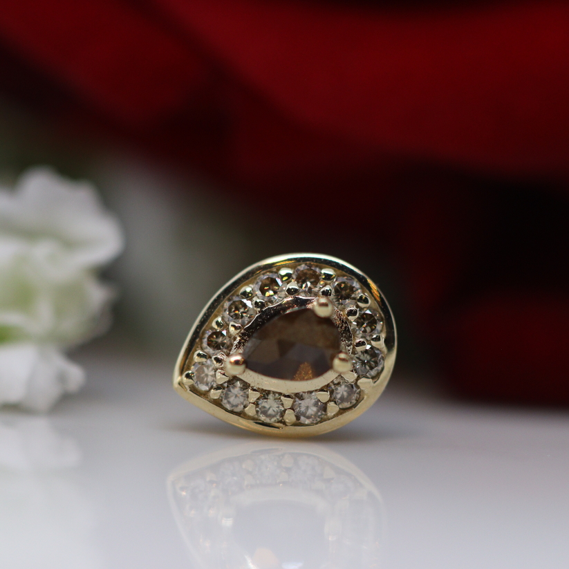 Tiny Pear Halo - Champagne Diamond & Zawadi Sapphire