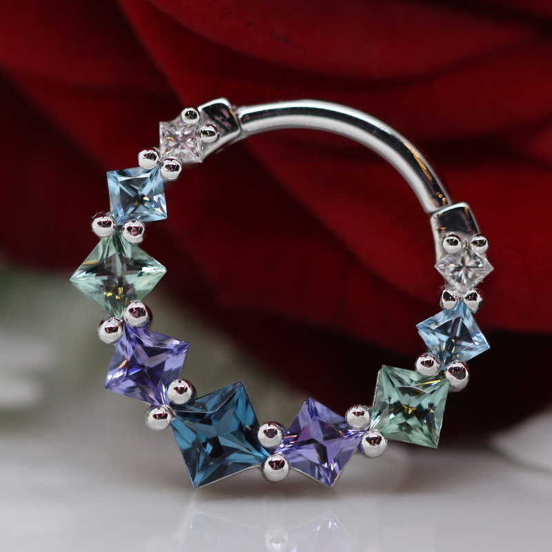 Graduating Tiffany - White Diamond, Swiss Blue Topaz, Seafoam Tourmaline, Tanzanite, London Blue Topaz