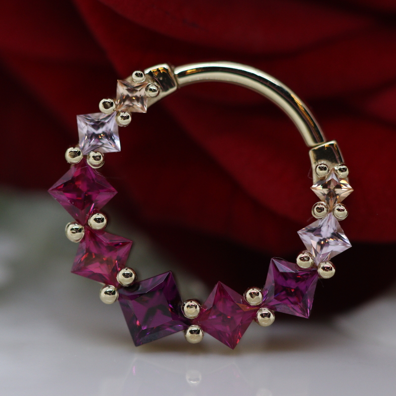 Graduating Tiffany - Champagne Sapphire, Light Pink Sapphire, Hot Pink Sapphire, Rhodolite