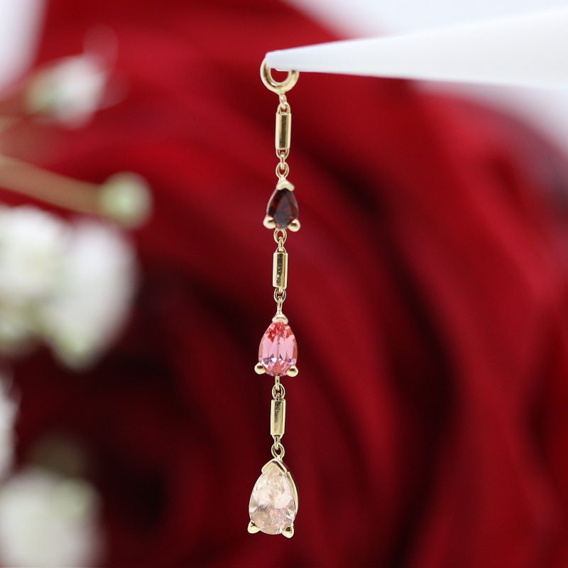 Three Tears - Garnet, Padparadscha Sapphire, Oregon Sunstone