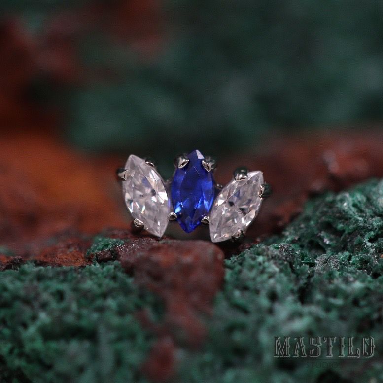 Marquise fan - White CZ & Sapphire Blue Ceramics