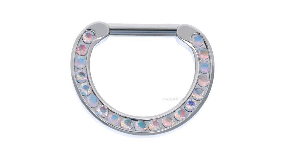 Hinge ring, faceted white opal