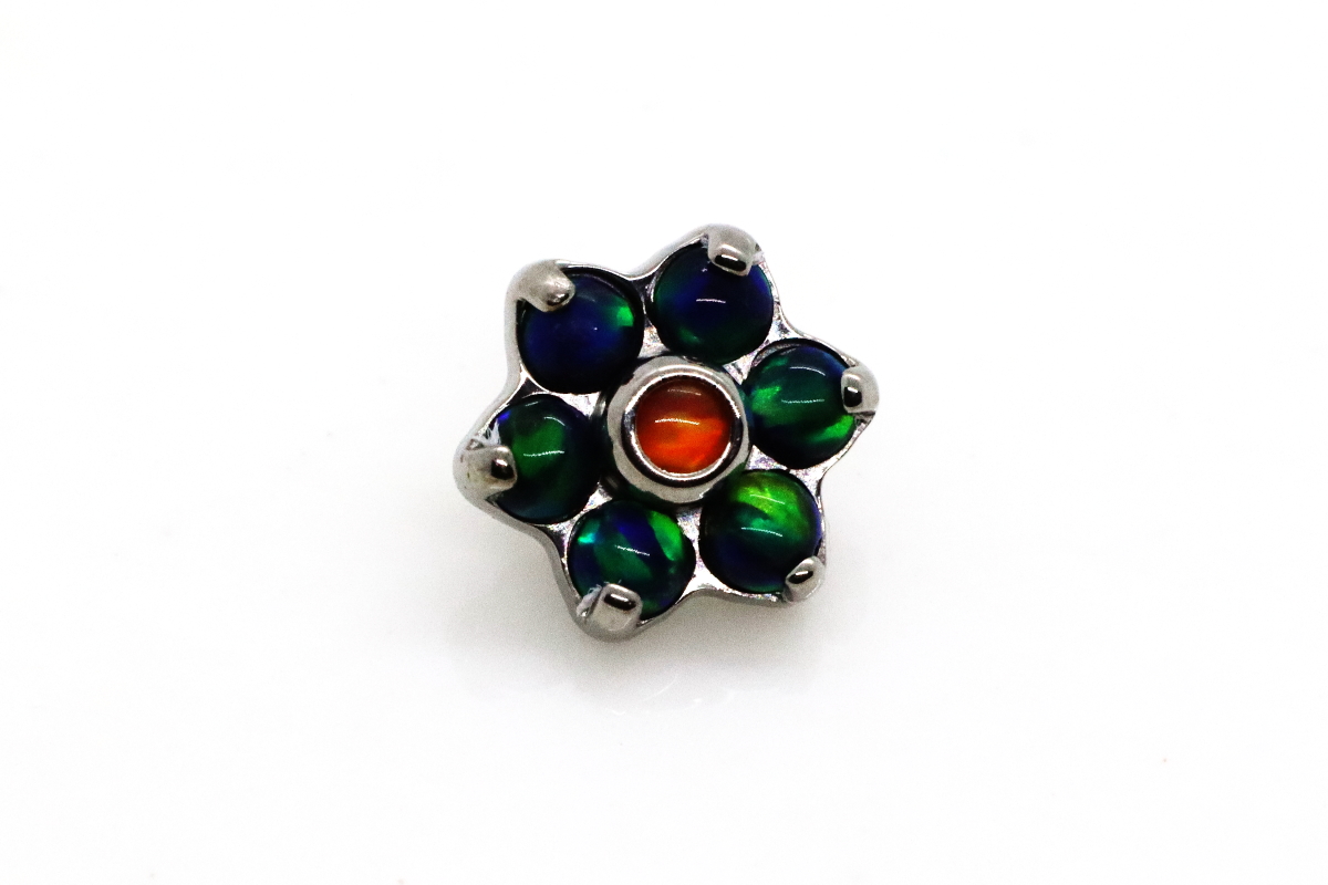 Flower end Faux-pal Cabochon Gems - black opal & fire orange opal