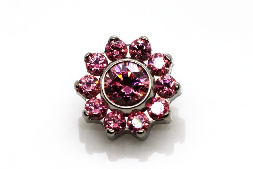 Odyssey Flower Titanium Prong-set Faceted Gem End - Pink CZ