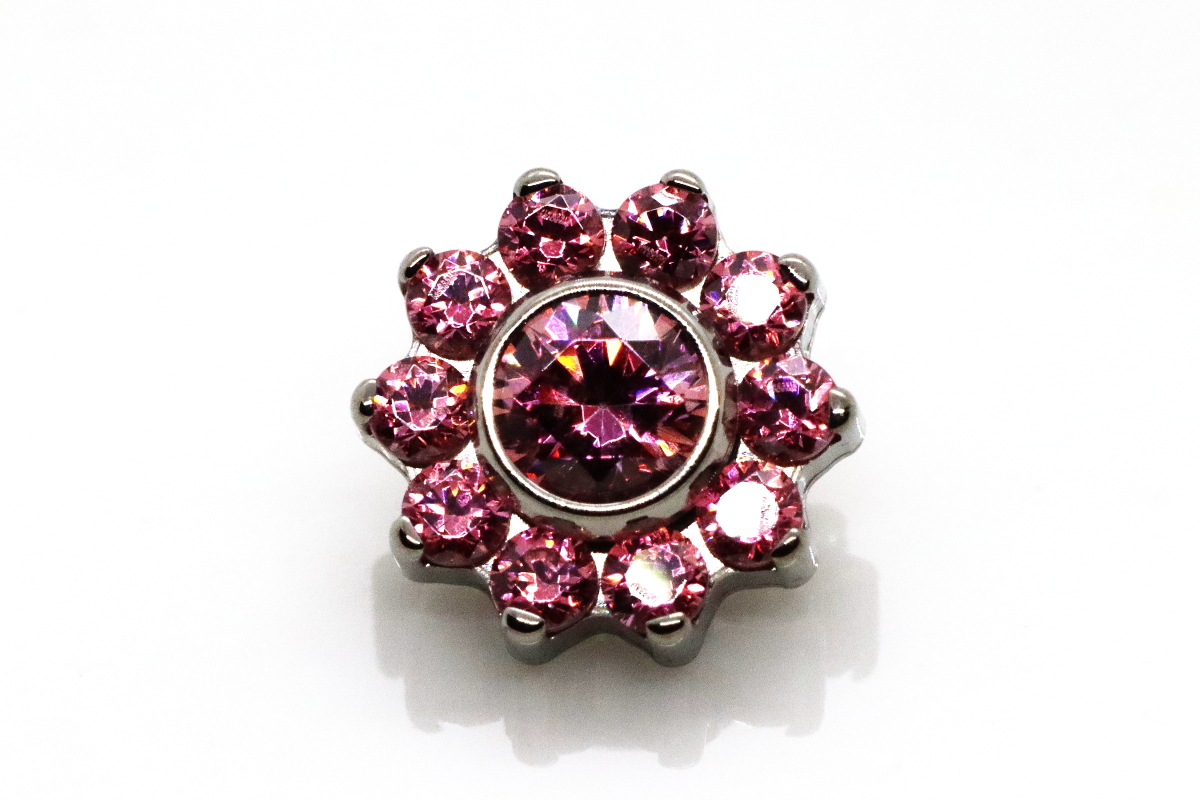 Odyssey Flower Titanium Prong-set Faceted Gem End - Pink CZ