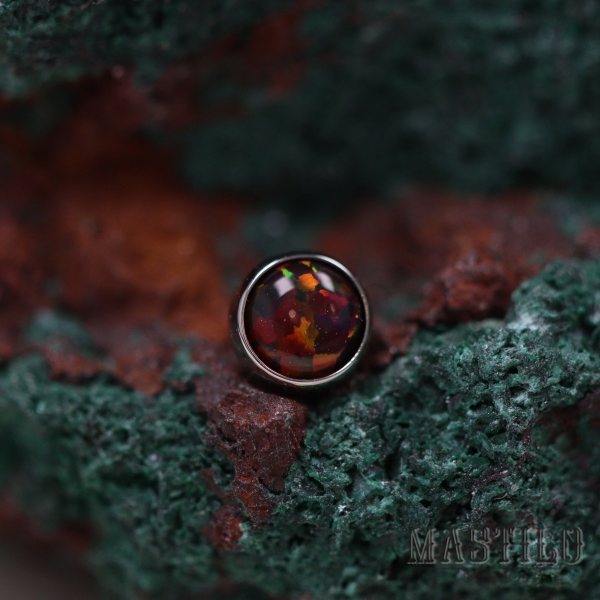 Bezel-set gem end - Red Opal