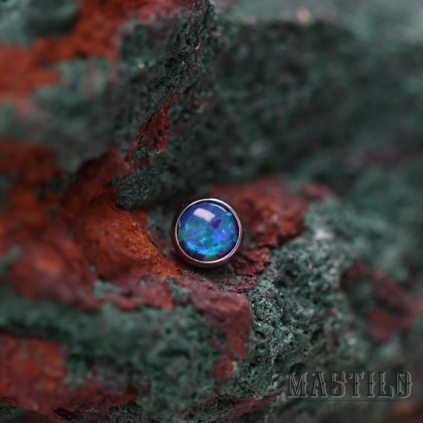 Bezel-set gem end - Blue Green Opal