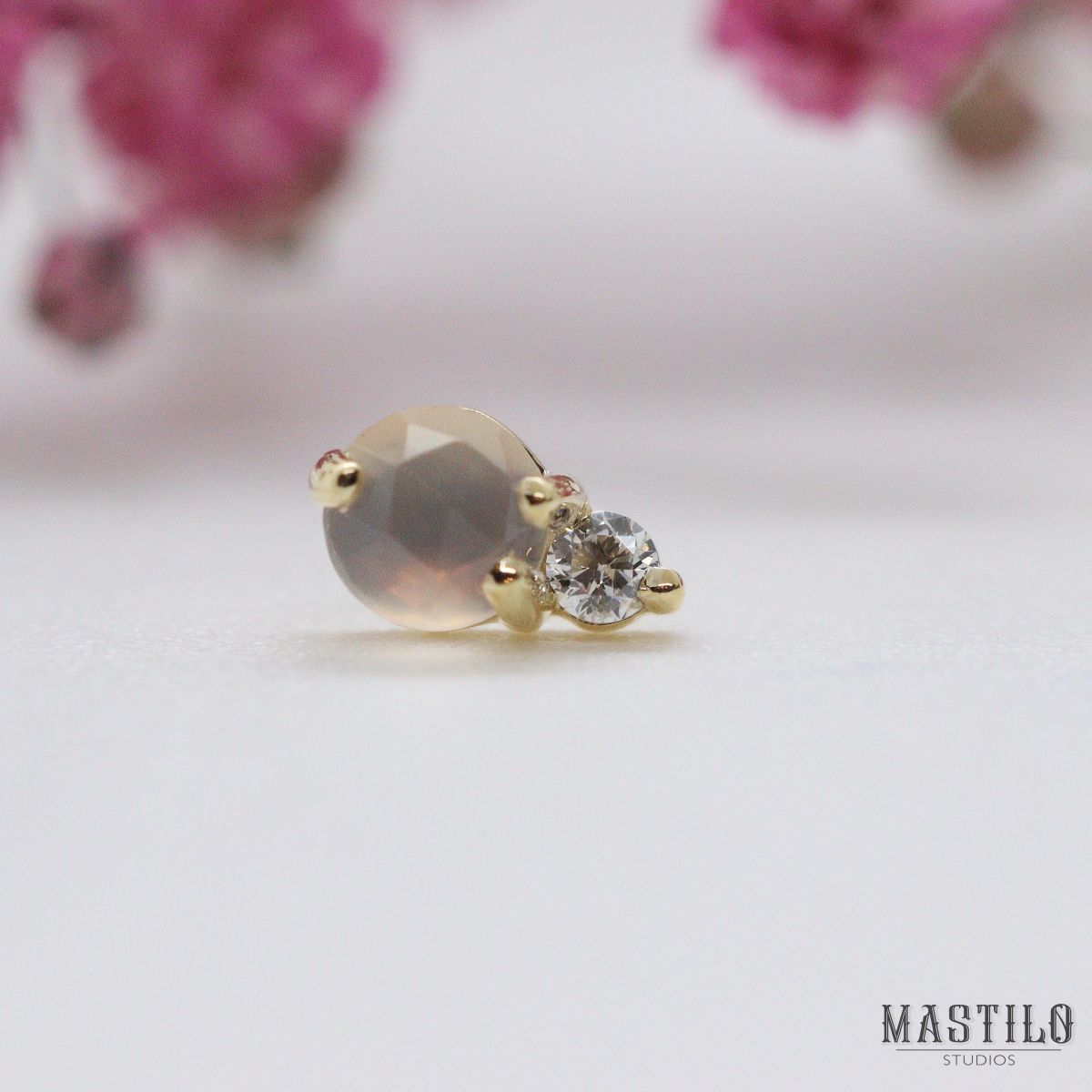 Pippa Diamond & Pink Chalcedony - YG