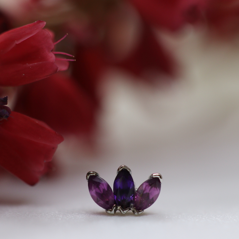 Tiny Triple Marquise Fan - Amethyst & Rhodolite