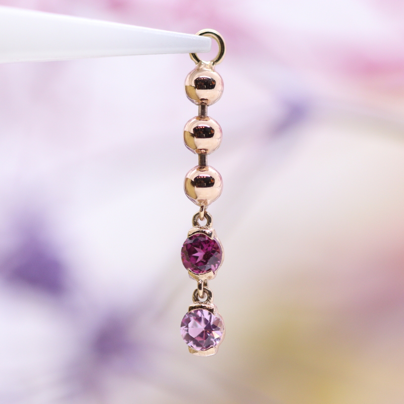 Beaded two faced long charm - Rhodolite & Amethyst - RG