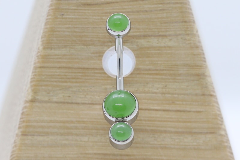 Gemini Bezel-set Natural Stone Cabochon Gem Curved Barbell - Jade