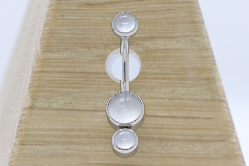 Gemini Bezel-set Natural Stone Cabochon Gem Curved Barbell - Moonstone