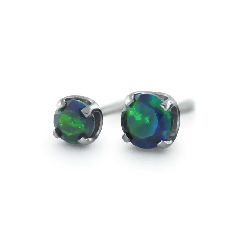 Prong-set gem end - faceted black opal