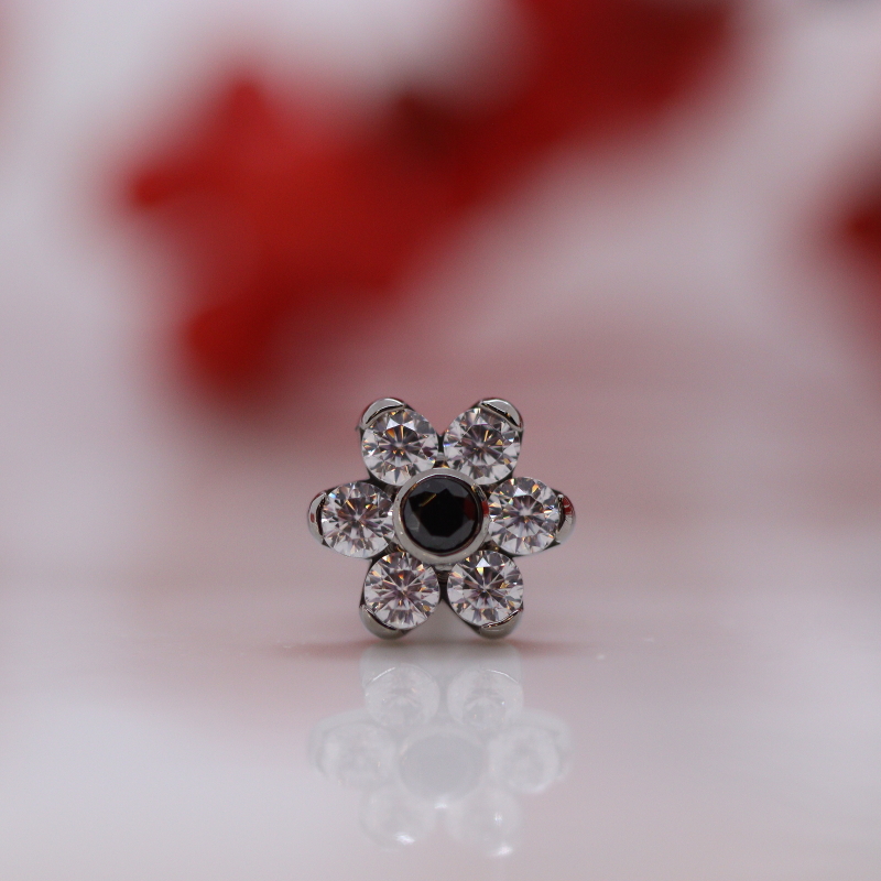 Flower - White & Black CZ