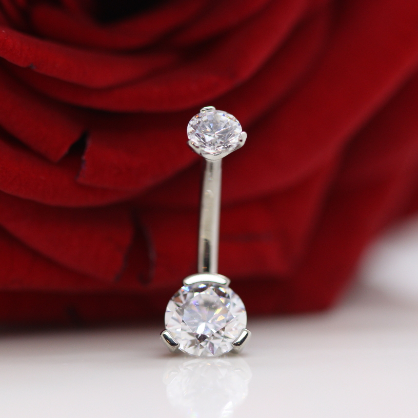 3 Prong-set gem - navel curve - White CZ