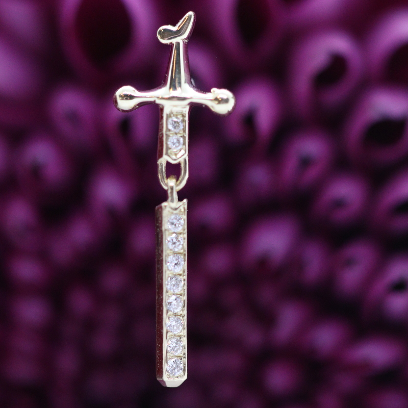 Stoned Needle - White Diamond - YG