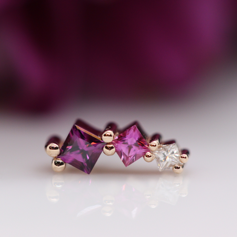 Tiny Sher - Rhodolite, Hot Pink Sapphire, White Diamond - RG